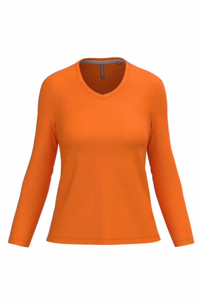 PS_K382_ORANGE - Hidalgo-werbeartikel Dames T-shirt V-hals lange mouwen, orange — productfoto 44