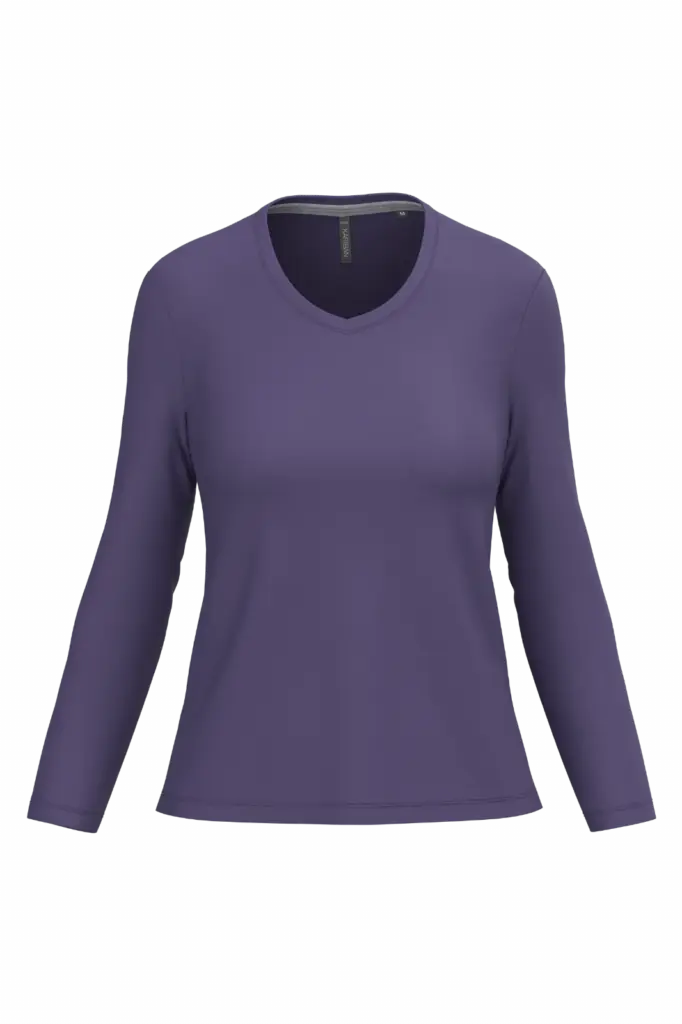 PS_K382_PURPLE - Hidalgo-werbeartikel Dames T-shirt V-hals lange mouwen, purple — productfoto 50