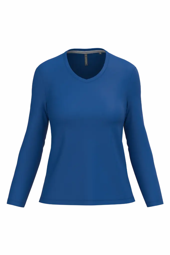PS_K382_ROYALBLUE - Hidalgo-werbeartikel Dames T-shirt V-hals lange mouwen, royal blue — productfoto 56