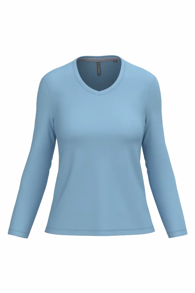 PS_K382_SKYBLUE - Hidalgo-werbeartikel Dames T-shirt V-hals lange mouwen, sky blue — productfoto 59