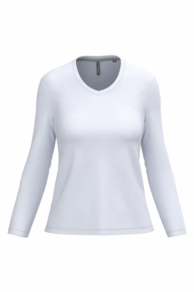 PS_K382_WHITE - Hidalgo-werbeartikel Dames T-shirt V-hals lange mouwen, white — productfoto 65