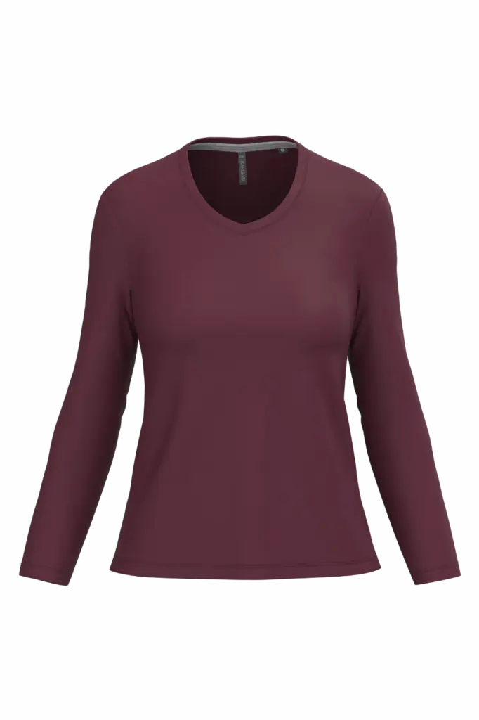 PS_K382_WINE - Hidalgo-werbeartikel Dames T-shirt V-hals lange mouwen, wine — productfoto 68