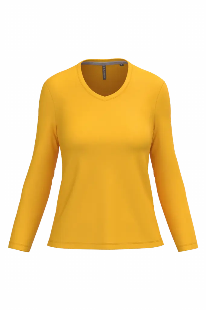 PS_K382_YELLOW - Hidalgo-werbeartikel Dames T-shirt V-hals lange mouwen, yellow — productfoto 71