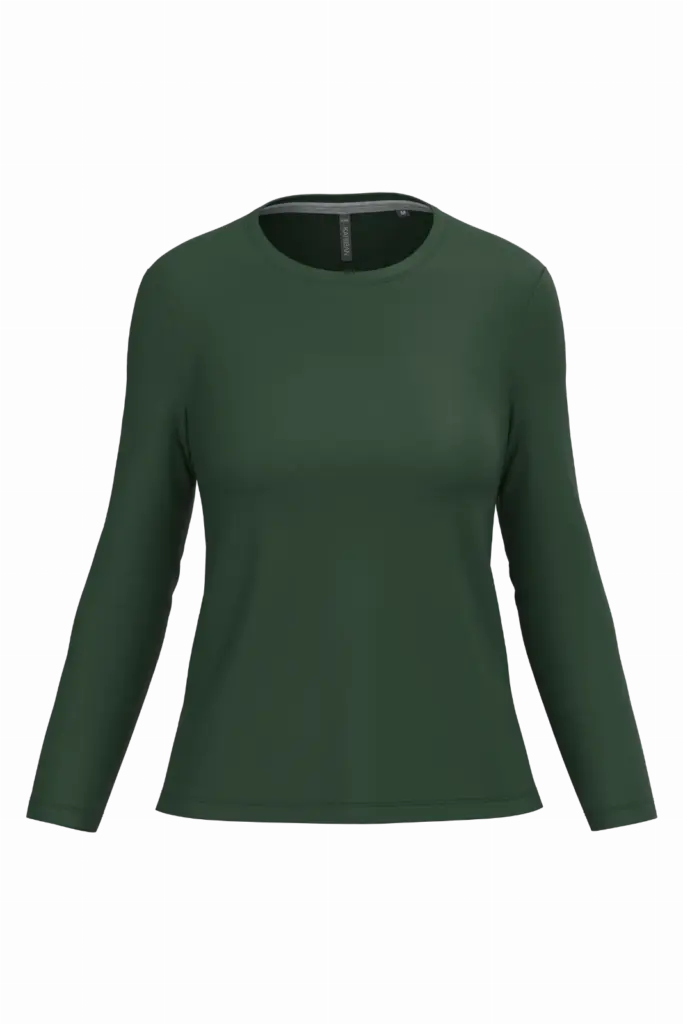 Dames T-shirt ronde hals lange mouwen, forest green — productfoto 19