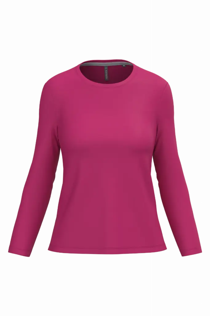 Dames T-shirt ronde hals lange mouwen, fuchsia — productfoto 20