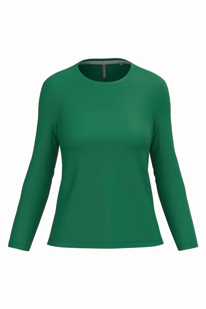 Dames T-shirt ronde hals lange mouwen, kelly green — productfoto 21