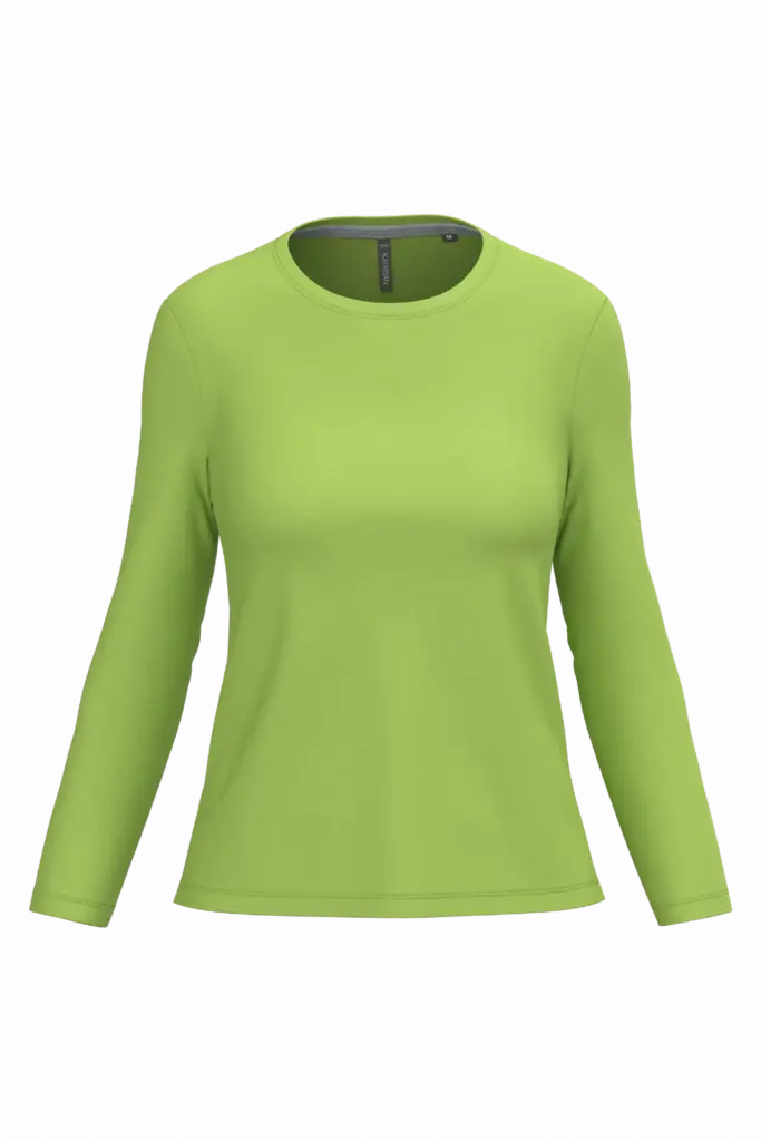 Dames T-shirt ronde hals lange mouwen, lime — productfoto 24
