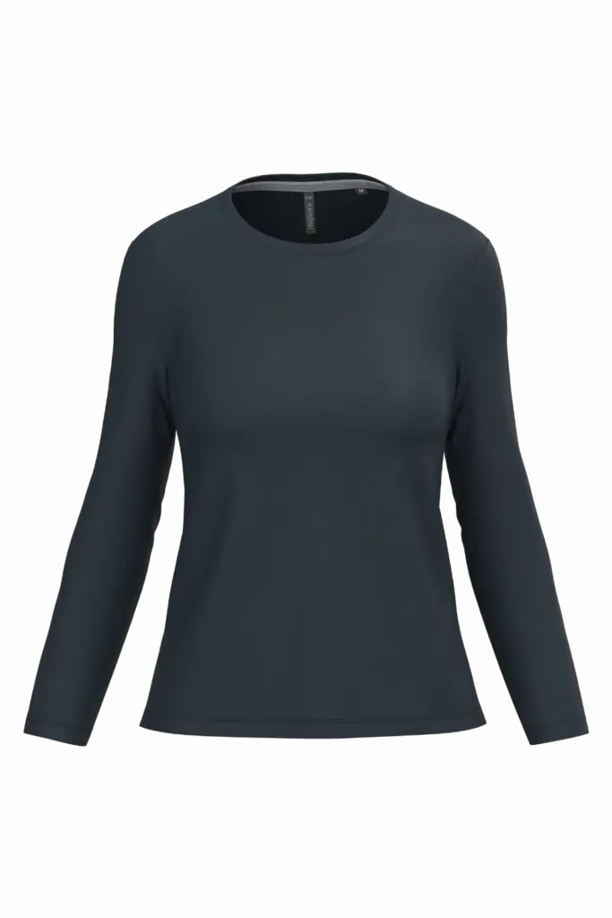 Dames T-shirt ronde hals lange mouwen, navy — productfoto 25