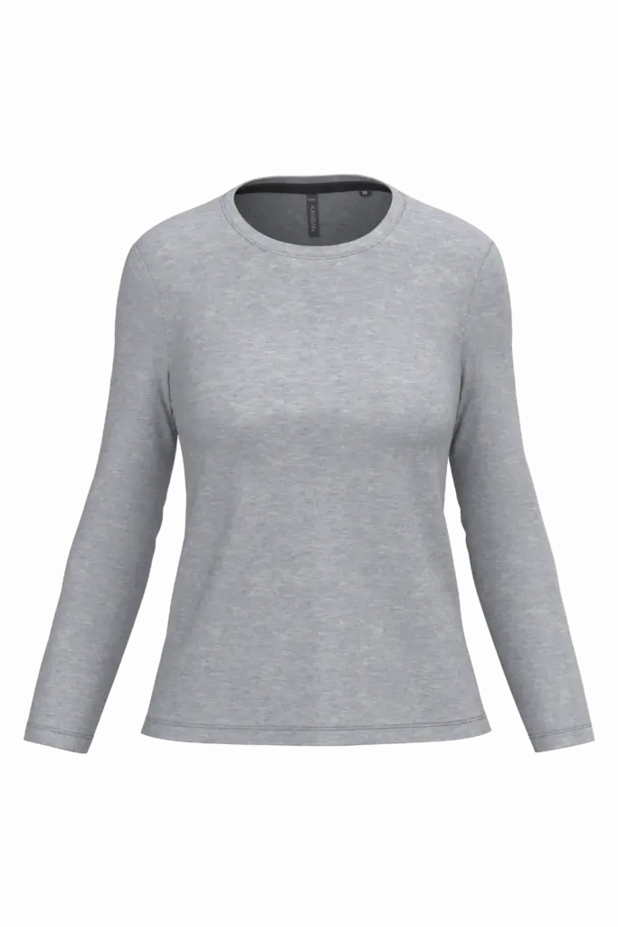 Dames T-shirt ronde hals lange mouwen, oxford grey — productfoto 27