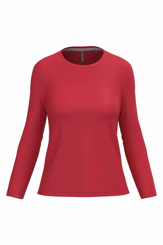 Dames T-shirt ronde hals lange mouwen, red — productfoto 29