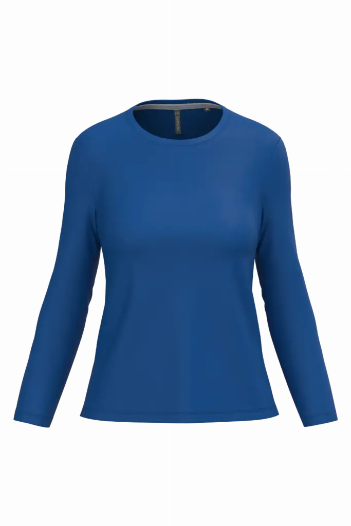 Dames T-shirt ronde hals lange mouwen, royal blue — productfoto 30