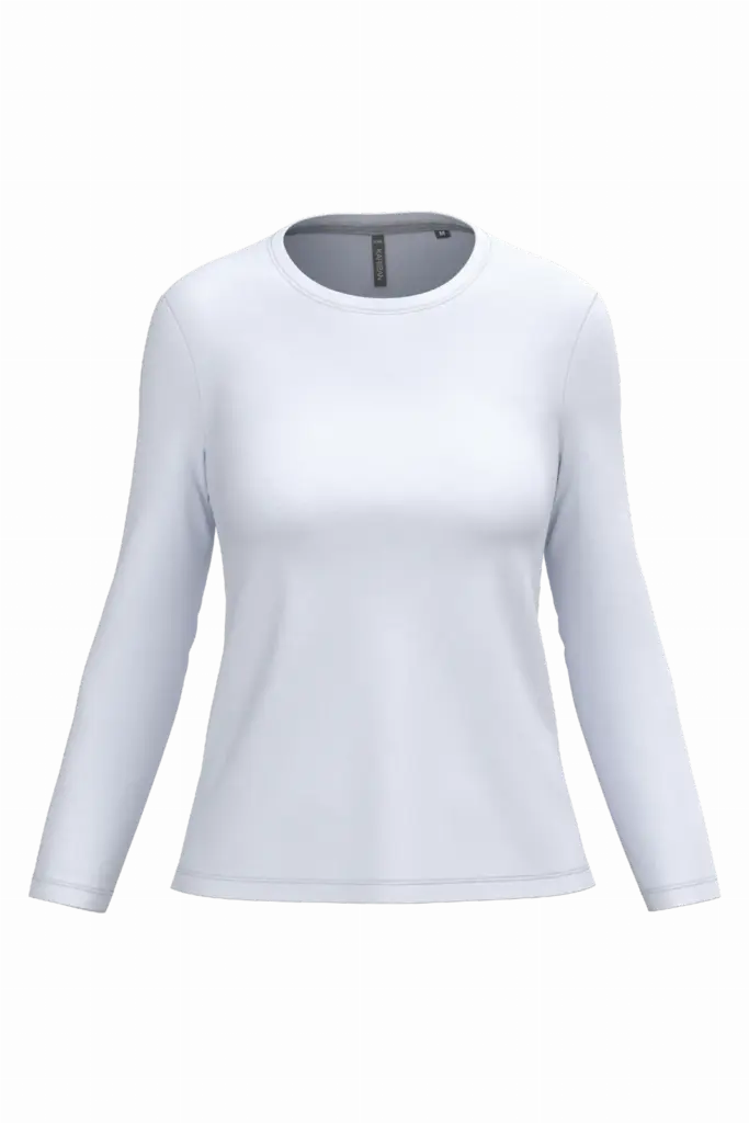 Dames T-shirt ronde hals lange mouwen, white — productfoto 33