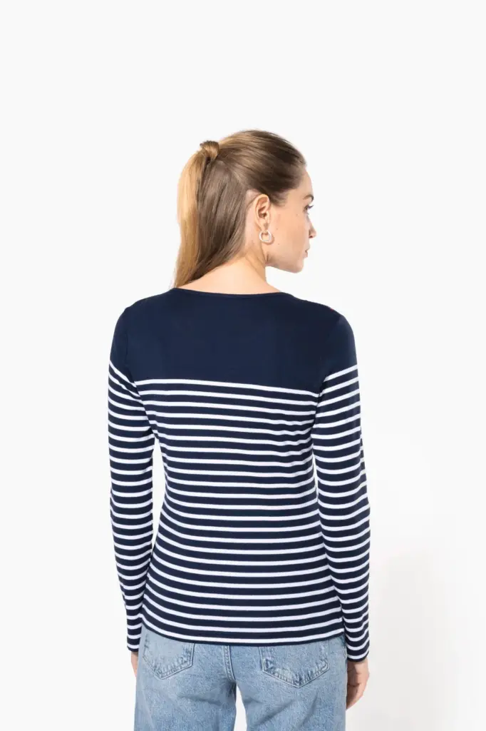 Gestreept dames-T-shirt lange mouwen — productfoto 1