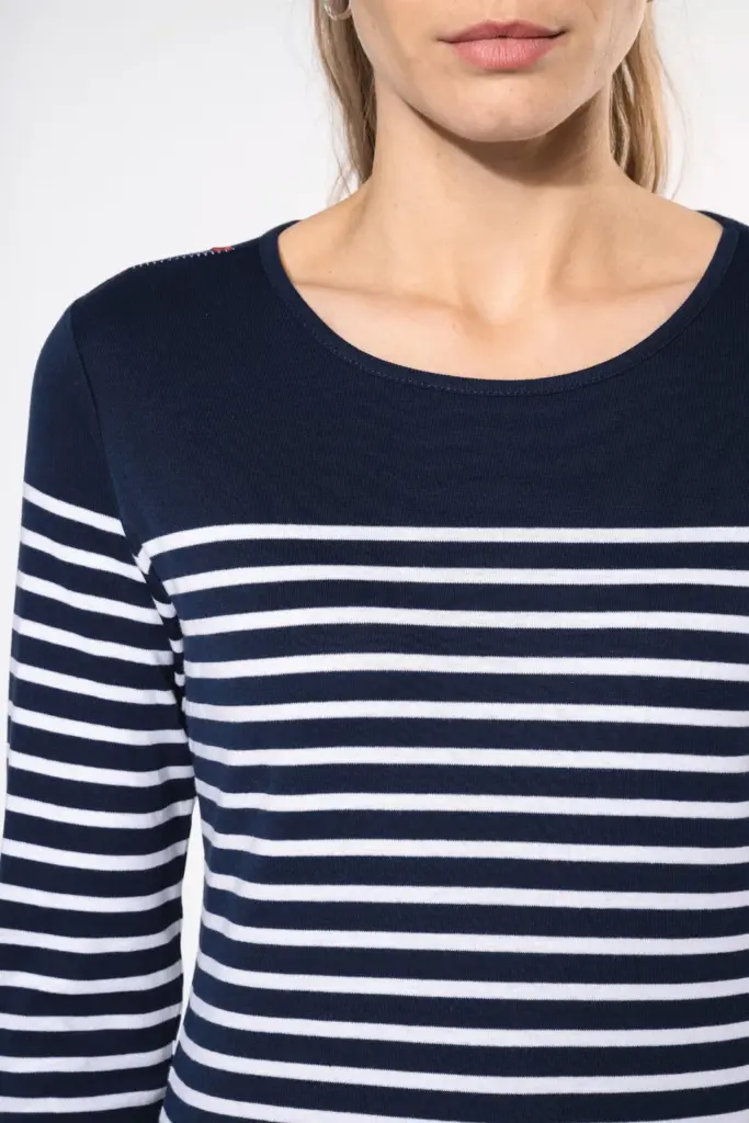 Gestreept dames-T-shirt lange mouwen — productfoto 2
