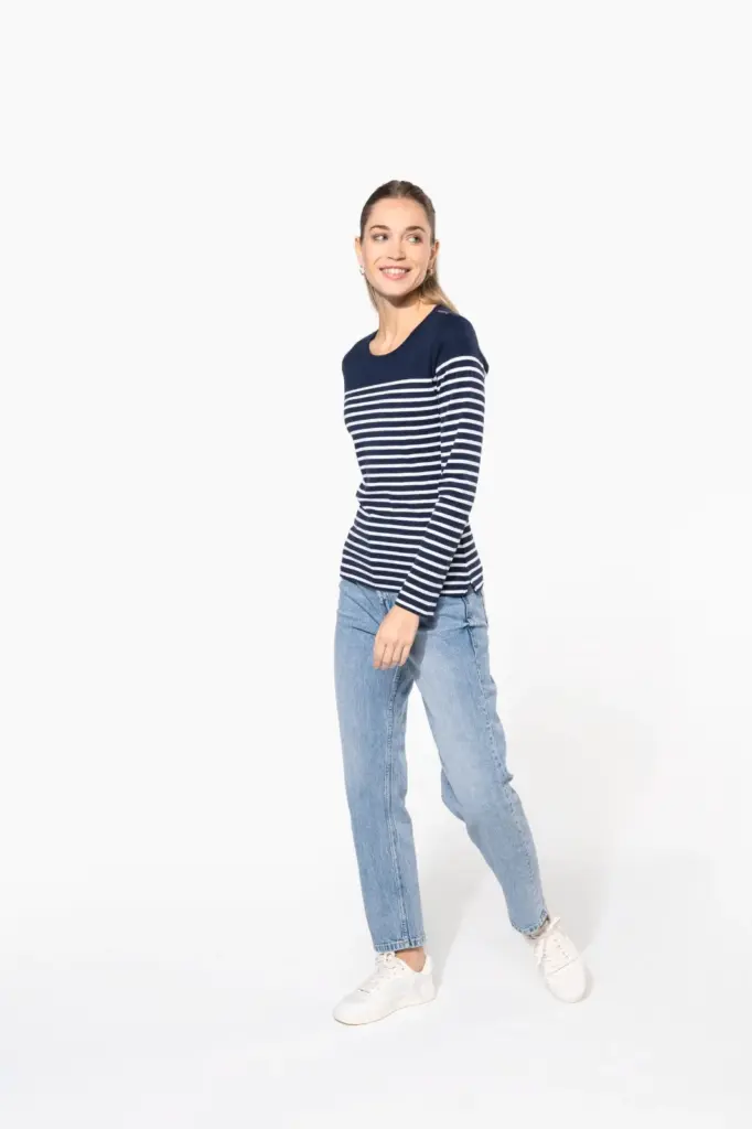 Gestreept dames-T-shirt lange mouwen — productfoto 5