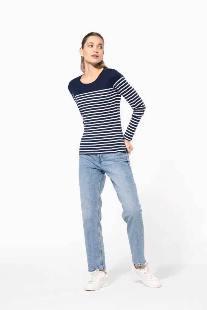 Gestreept dames-T-shirt lange mouwen — productfoto 6