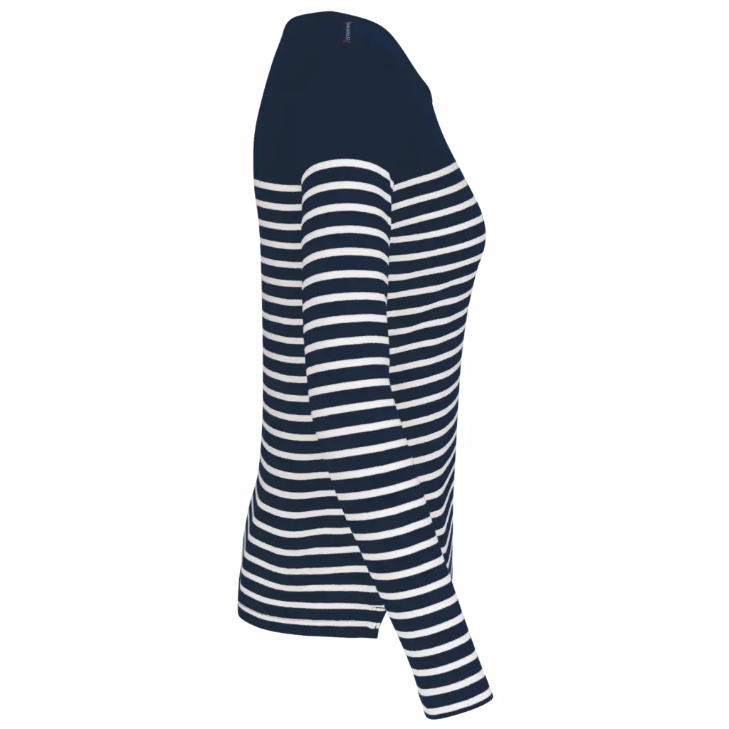 Gestreept dames-T-shirt lange mouwen, navy / white stripes — productfoto 7