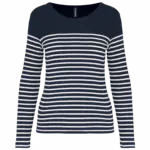 Gestreept dames-T-shirt lange mouwen, navy / white stripes — productfoto 8
