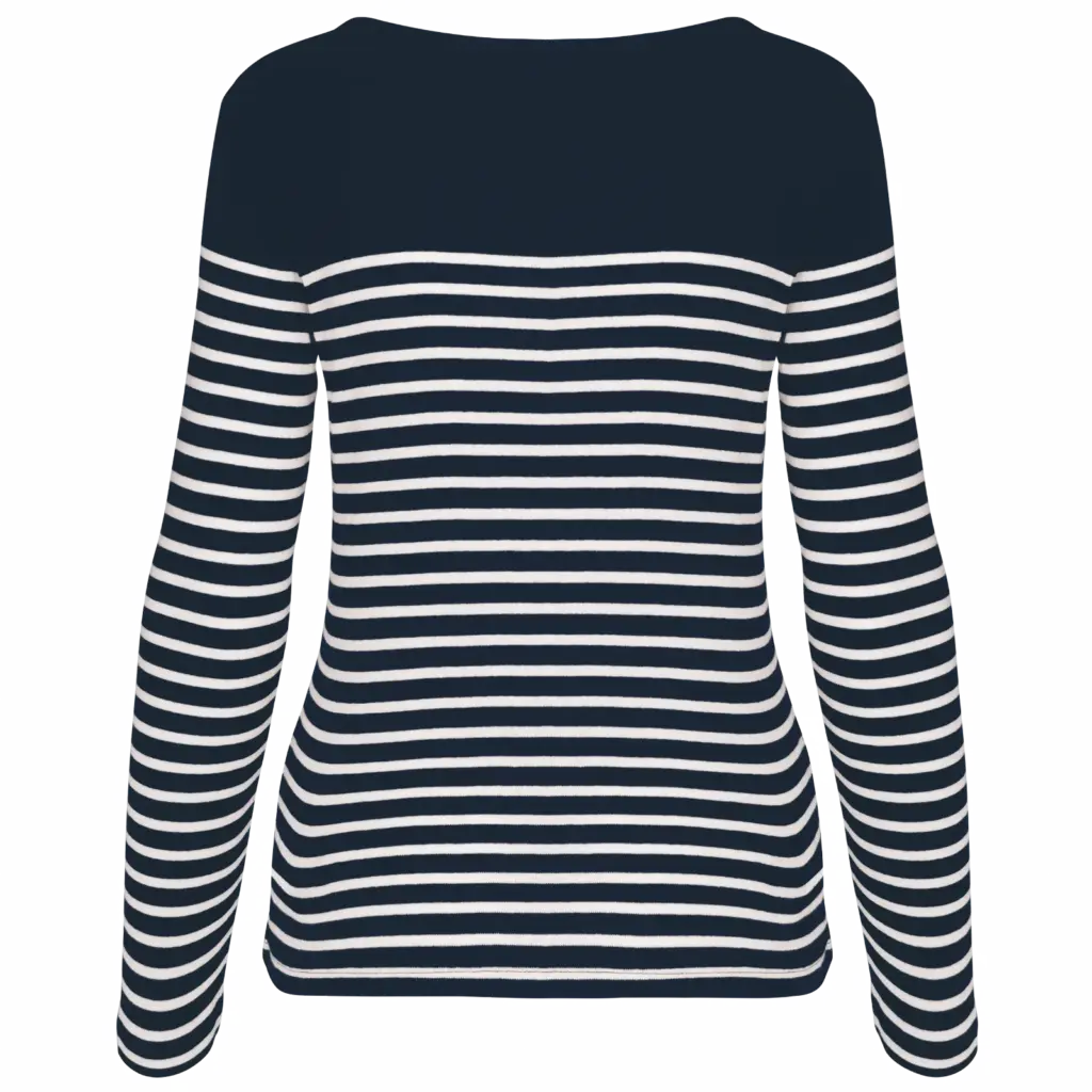 Gestreept dames-T-shirt lange mouwen, navy / white stripes — productfoto 9