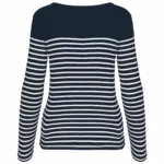 Gestreept dames-T-shirt lange mouwen, navy / white stripes — productfoto 9