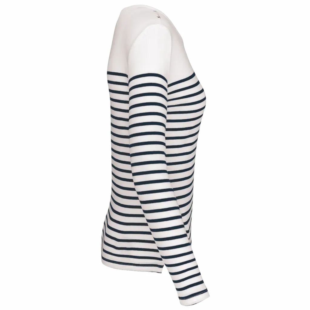 Gestreept dames-T-shirt lange mouwen, white / navy stripes — productfoto 10