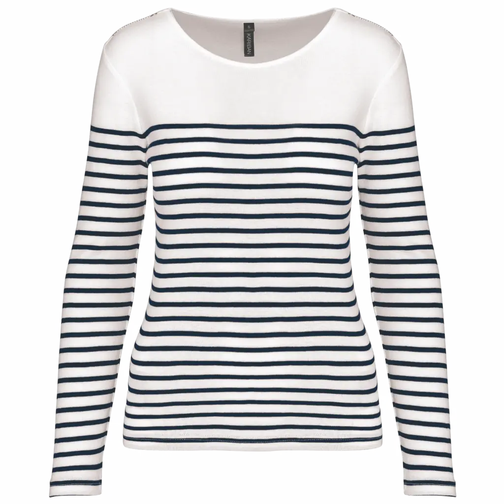 Gestreept dames-T-shirt lange mouwen, white / navy stripes — productfoto 11
