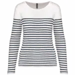Gestreept dames-T-shirt lange mouwen, white / navy stripes — productfoto 11