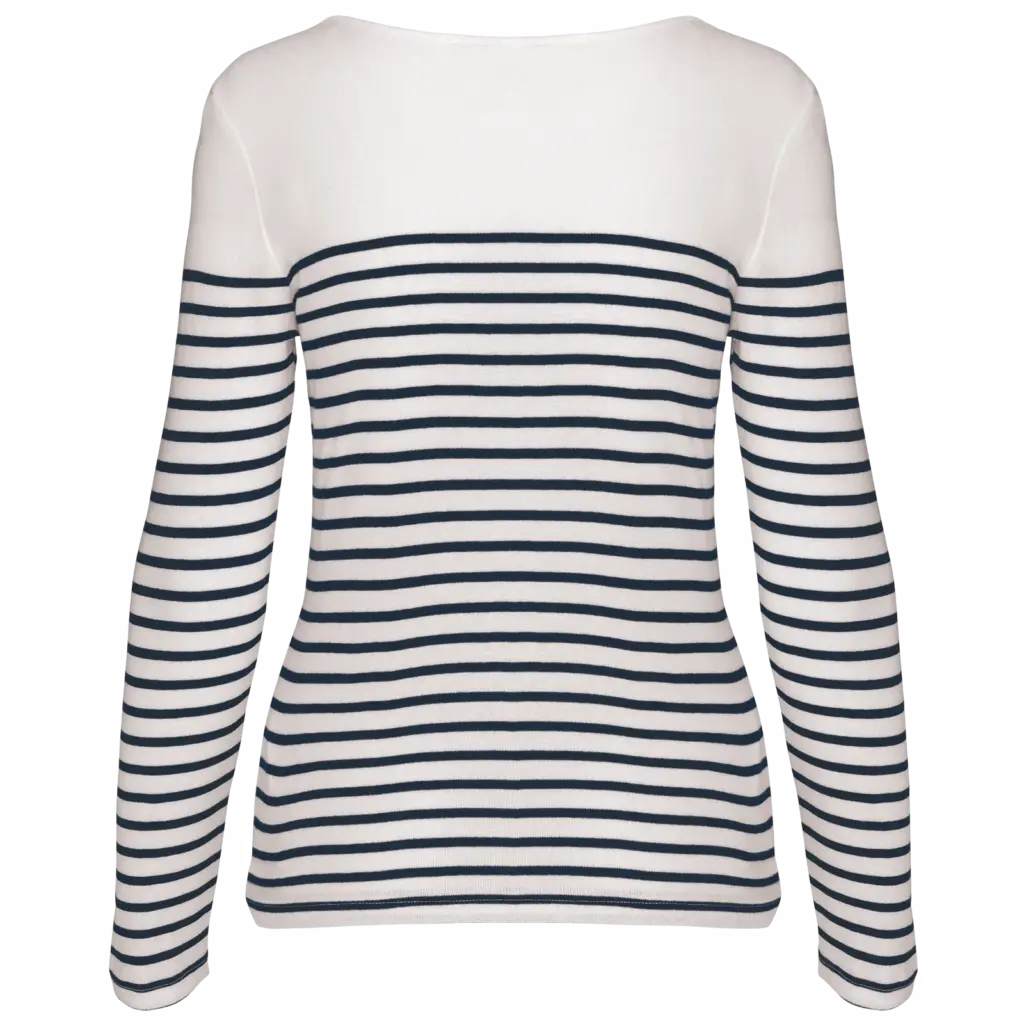 Gestreept dames-T-shirt lange mouwen, white / navy stripes — productfoto 12