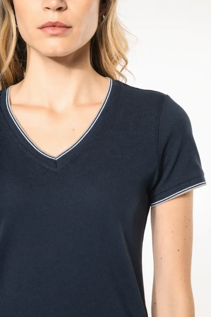 Dames-T-shirt piqué V-hals — productfoto 2