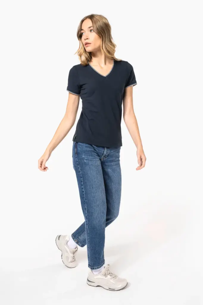 Dames-T-shirt piqué V-hals — productfoto 6