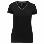 Dames-T-shirt piqué V-hals, black / light grey / white — productfoto 8