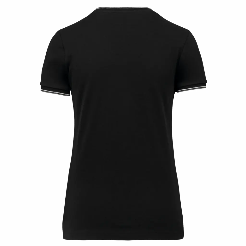 Dames-T-shirt piqué V-hals, black / light grey / white — productfoto 9
