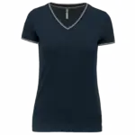 Dames-T-shirt piqué V-hals, navy / light grey / white — productfoto 11