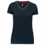 Dames-T-shirt piqué V-hals, navy / red / white — productfoto 14