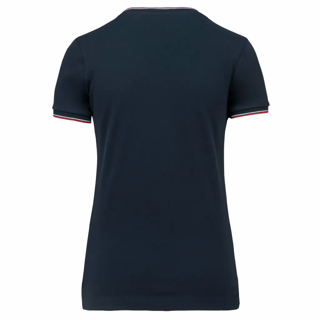 Dames-T-shirt piqué V-hals, navy / red / white — productfoto 15