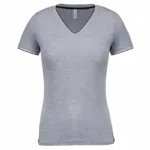Dames-T-shirt piqué V-hals, oxford grey / navy / white — productfoto 17