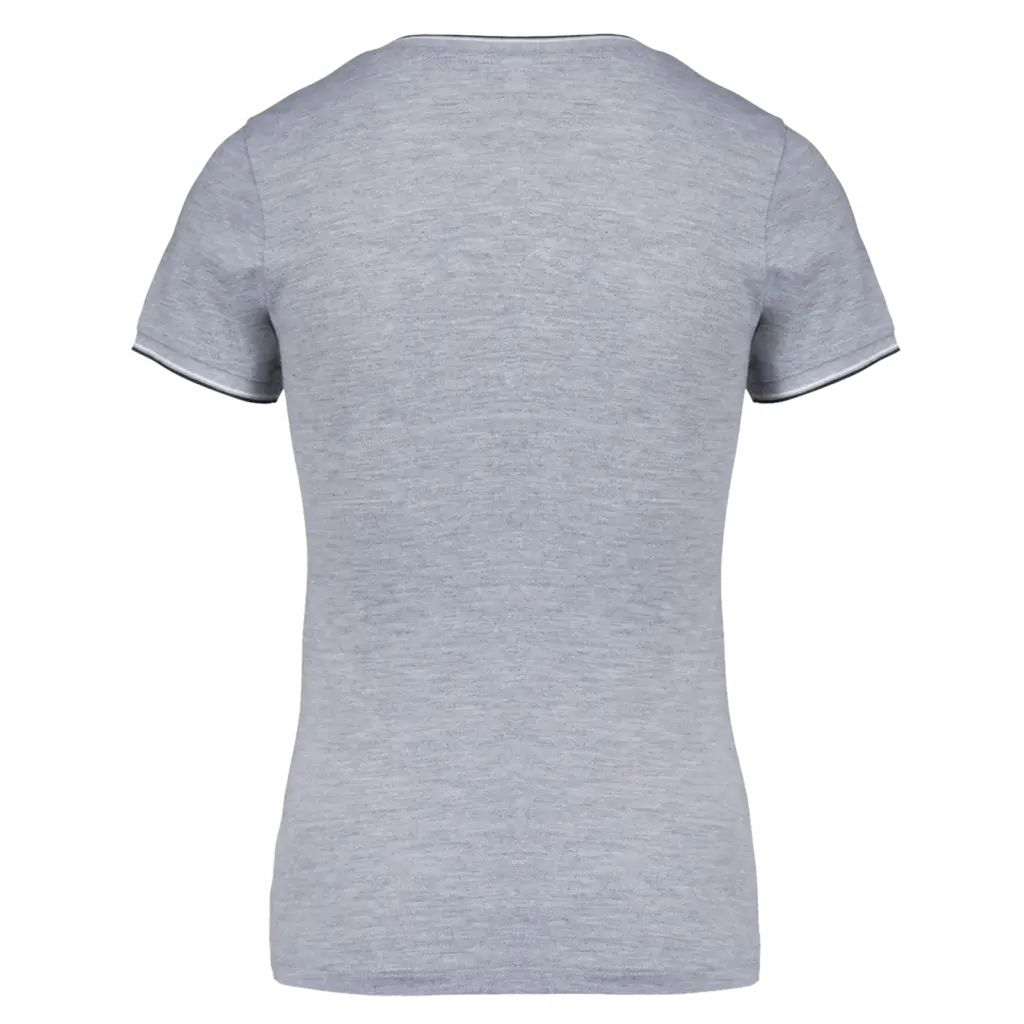 Dames-T-shirt piqué V-hals, oxford grey / navy / white — productfoto 18