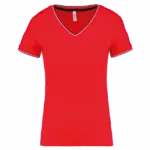 Dames-T-shirt piqué V-hals, red / navy / white — productfoto 20