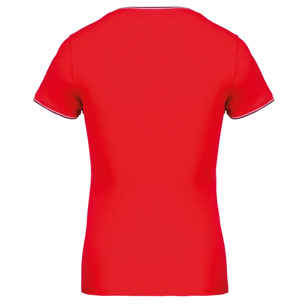 Dames-T-shirt piqué V-hals, red / navy / white — productfoto 21
