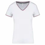 Dames-T-shirt piqué V-hals, white / navy / red — productfoto 23