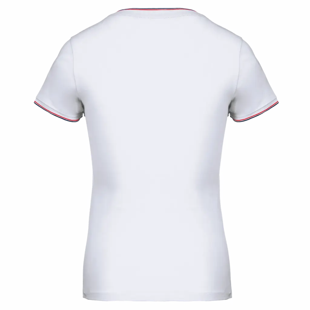Dames-T-shirt piqué V-hals, white / navy / red — productfoto 24