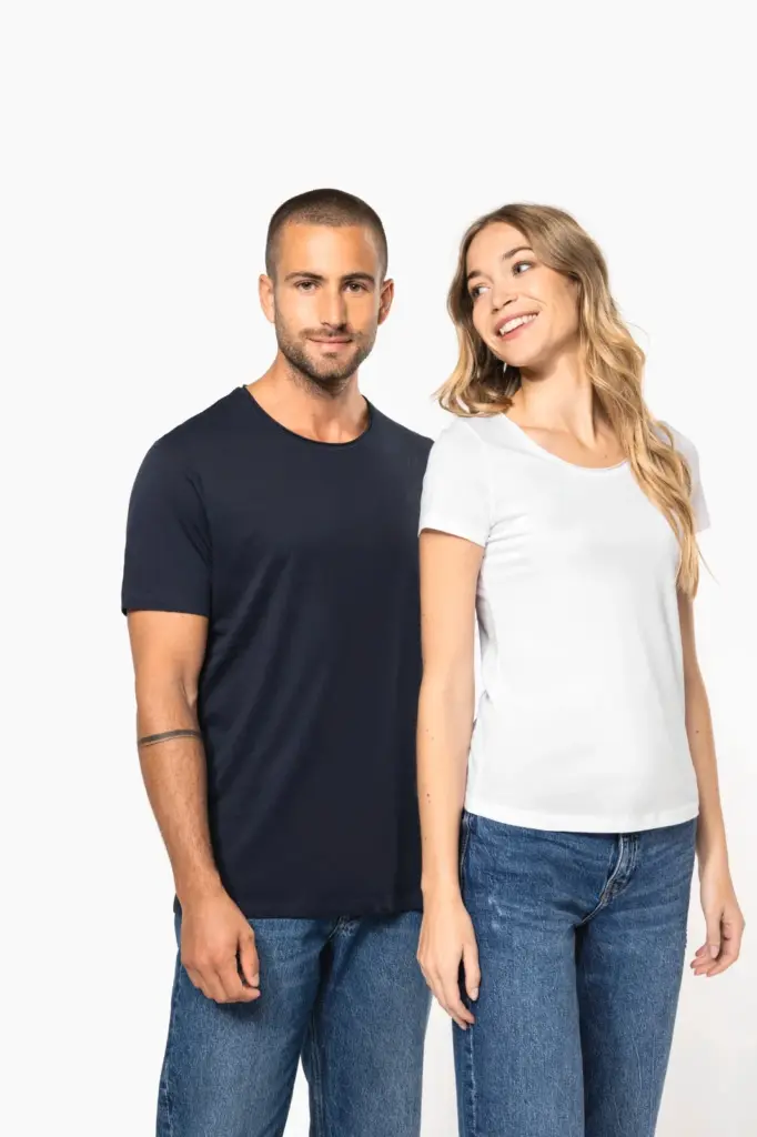 Bio T-shirt kraag met onafgewerkte rand korte mouwen — productfoto 6