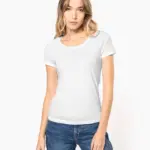 Bio dames-T-shirt kraag met onafgewerkte rand korte mouwen