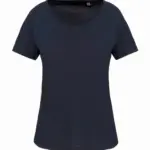 Bio dames-T-shirt kraag met onafgewerkte rand korte mouwen, navy — productfoto 6