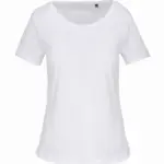 Bio dames-T-shirt kraag met onafgewerkte rand korte mouwen, white — productfoto 9