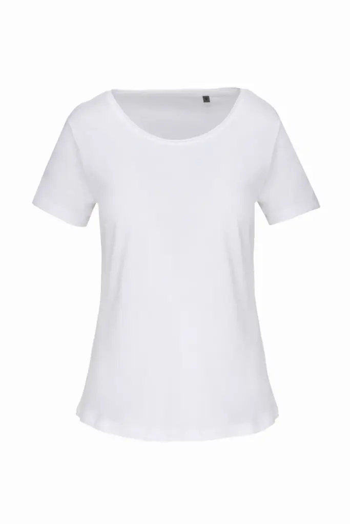 Bio dames-T-shirt kraag met onafgewerkte rand korte mouwen, white — productfoto 9