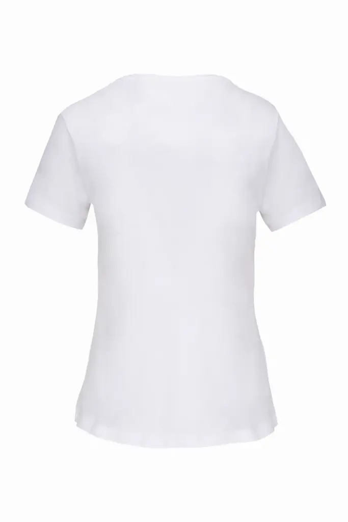 Bio dames-T-shirt kraag met onafgewerkte rand korte mouwen, white — productfoto 10