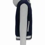 College jacket met capuchon unisex, navy / oxford grey / white — productfoto 15