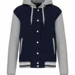 College jacket met capuchon unisex, navy / oxford grey / white — productfoto 16