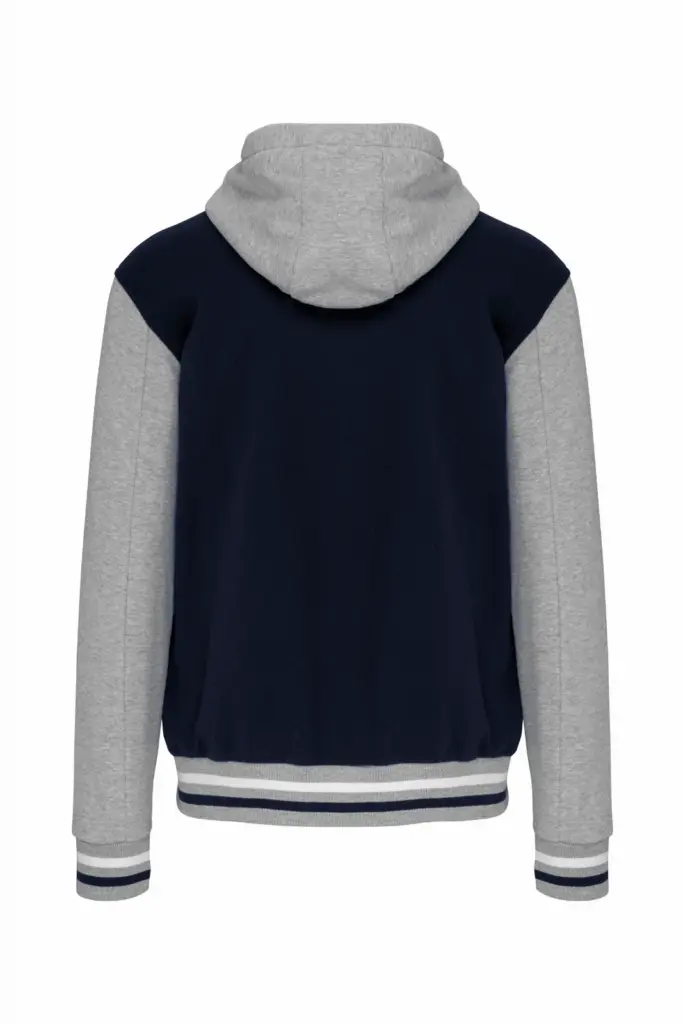 College jacket met capuchon unisex, navy / oxford grey / white — productfoto 17